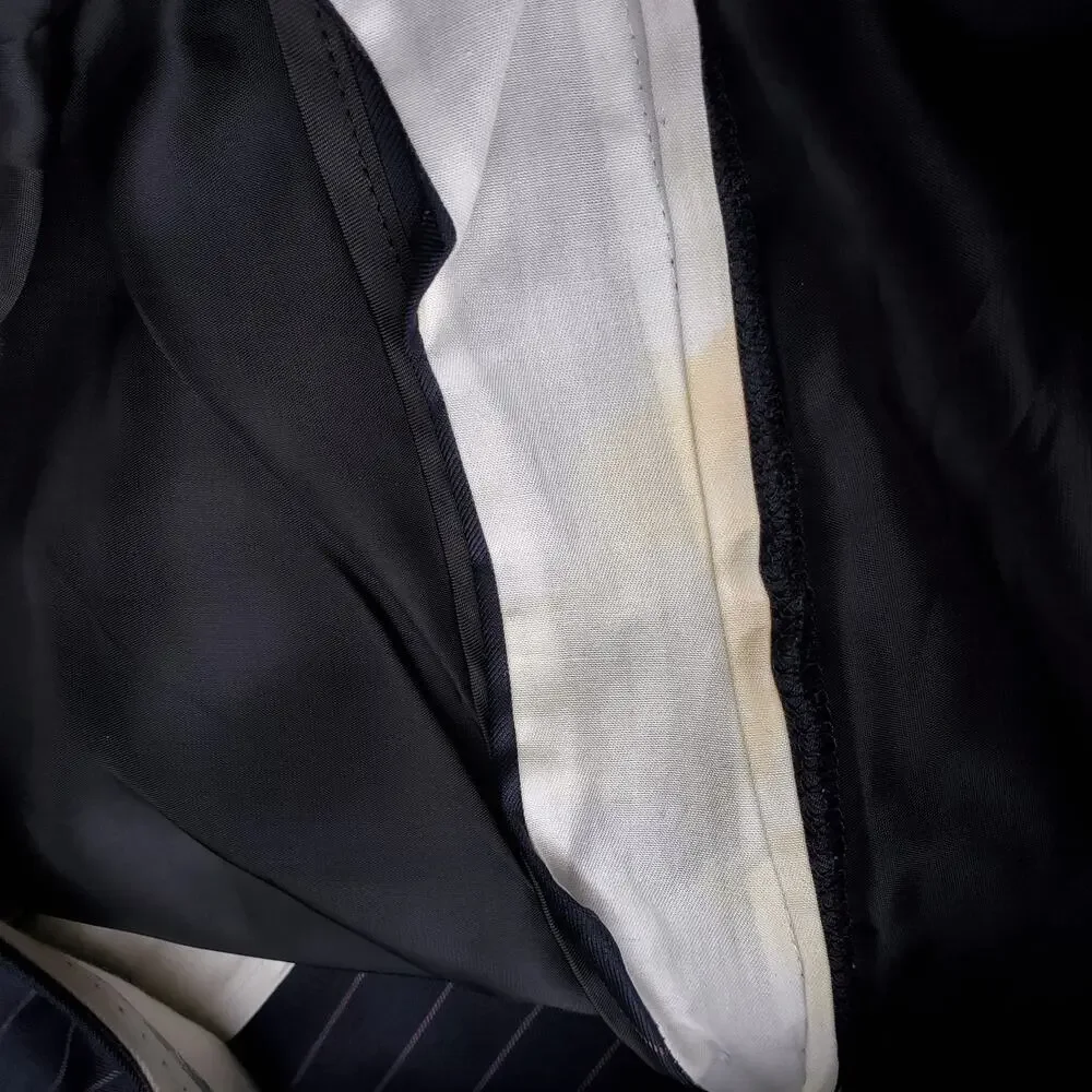 Joseph Abboud 2 Pc Suit Double Breasted Wool Navy Blue Pink Pinstripe 48R 40x28